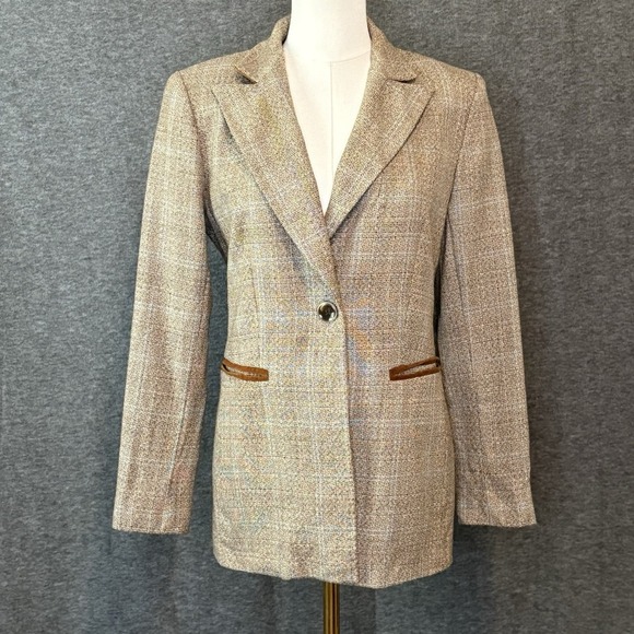 Harvé Benard Wool Blazer Womens Size 4 | Plaid Check Tweed | Classic Workwear - Picture 1 of 11